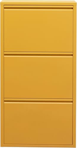 Kare Design Schuhschrank Caruso Gelb, Metall, mit 3 Klappen, Schuhablage für 6 Paar Schuhe, schmal, platzsparend, hoch, Schuhregal, Eingangsbereich, 103x50x15 cm (H/B/T)