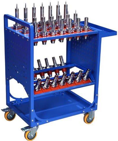 LYREIGN BT40 Blue Classic Mobile CNC Tool Storage Cart, CAT40 CNC Tool Holder Keeper Utility Carts with Wheels, CNC Tool Service Carts for Warehouses Machining Centers