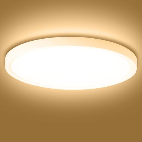 Deckenlampe LED Deckenleuchte Flach 12W - 3000K 1000LM Modern Ultra Dünn Deckenlampen IP44 Wasserfest Badezimmer Lampe Decke Küchenlampe Ø18CM Weiß LED Deckenleuchte Rund für Küche Keller Schlafzimmer