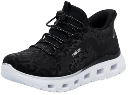Rieker Damen Schnürhalbschuh in schwarz | Ready2GO Sneaker mit ultraleichter IM-EVA-Sohle MemoSoft-Decksohle und Komfortweite G