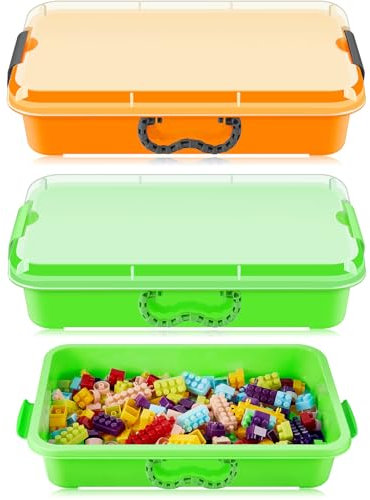 Beeveer 2 Pcs 15 Portable Sensory Bin Tray with Lid and Handle Sand Box with Transparent Lid Fill with Water, Sand, Beads and More for Sensory Activities Play(Yellow, Green)