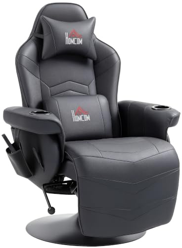 HOMCOM Relaxsessel Elektrisch Massagesessel mit Liegefunktion, Schwarz | Fernsehsessel, Massage, 360° Drehbarer TV Sessel mit Fernbedienung, Becherhalter, Seitentasche, für Wohnzimmer, Kunstleder