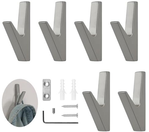 MABAHON 6 Set Garderobenhaken Silbrig Matt,kleiderhaken akustikpaneele, Zinklegierung Kleiderhaken Garderobenhaken Haken Wandhaken für Bäder,Küchen, Foyers und Flure