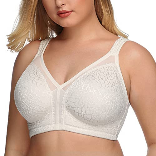 DotVol Women's Full Coverage Minimizer Bra Comfort Wirefree Non Padded Plus Size Everyday Bra(40D, White)