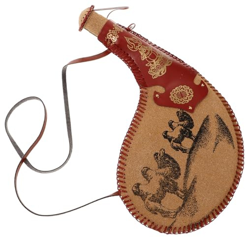 MAGICLULU Bota-Tasche Aus Leder Spanische Bota-Weintasche Wassertasche 30 cm Kantinenflasche Weinbeutel Im Antiken Porzellanstil Mit Riemen Flaschentasche Für Camping Outdoor-Trinkgeschirr