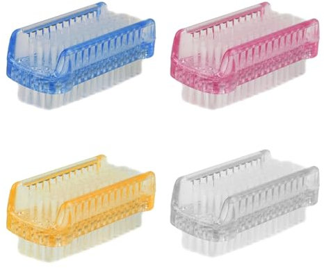 4 Pcs Nail Cleaning Brush - Double-Sided Plastic Handle Nail Scrubbing Brush for Hands, Toes, Nails - Multicolored Brushes for Home & Salon Use - White, Blue, Pink, Orange