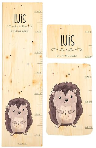 Muckelmeister Messlatte Kinder aus Holz personalisert 80-140cm - Muckelfreunde - 70x20x2cm Kinderzimmer Deko - Geschenke zur Geburt - Maßband Kinder Wand - Geschenkidee Kleinkind - Igel
