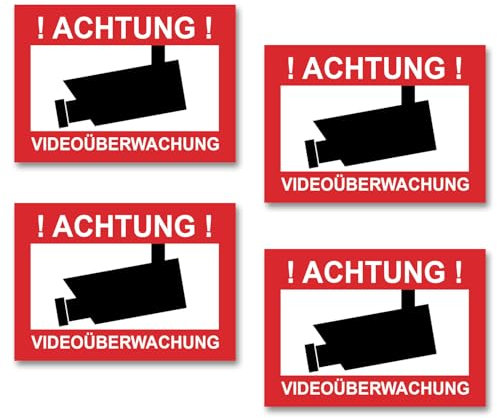 4x Aufkleber Videoüberwachung Klein - Achtung Videoüberwachung - Außen - 75x50mm