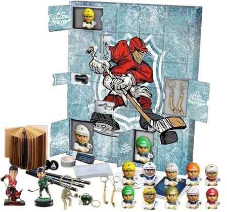 Eishockey Adventskalender 2024, 24-tägiger Eishockey Figuren Und Zubehör Spielzeug Adventskalender Kinder, Hockey Miniatur Andenken Weihnachts Ornament