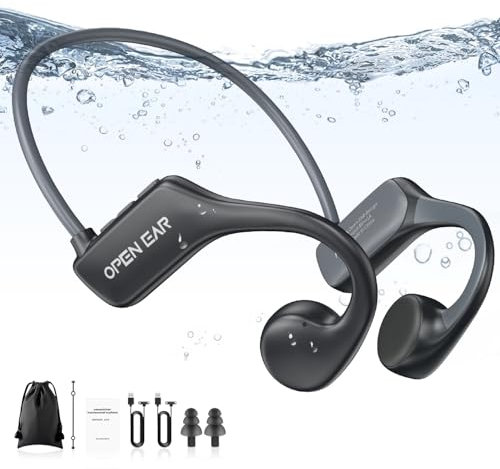 JHSGDG Cuffie Conduzione Ossea Per Nuoto, IP68 Impermeabili Auricolari Conduzione Ossea Open Ear Bluetooth 5.3 Con MP3 Memoria 32G Per Corsa, Ciclismo, Palestra