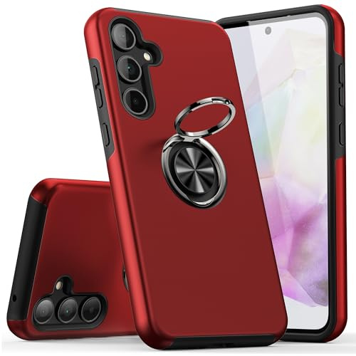 KRAFTCARE Hülle für Samsung Galaxy A35 5G, Handyhülle mit Eingebetteter 360° Grad Ring, Magnetische Schutzhülle TPU Stoßfest Cover Case für Samsung A35, Rot