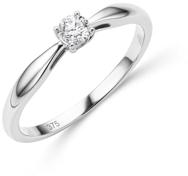 MIORE Schmuck Damen, Verlobungsring Damen, Ring Weißgold/Gelbgold 375 9kt mit Diamant 0.15 Ct in Krappenfassung, Echt Gold Damenring, Goldring, Ring Damen, Damenschmuck Handgemacht