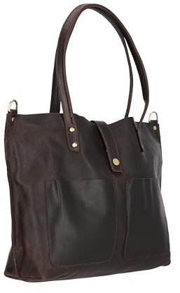 Corno d´Oro Handmade Shopper Tasche Damen aus Premium Leder mit integriertem Taschenorganizer | Große Umhängetasche mit breitem Schultergurt I Schultertasche Juana Vintage Braun