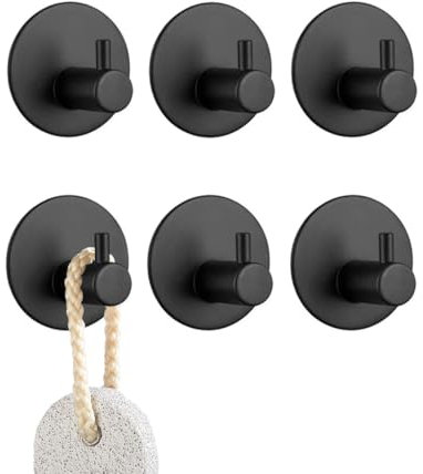 YLITREUS Ganci Adesivi da Parete 6 Pezzi - Porta Asciugamani Nero in Acciaio Inox Senza Forare per Bagno, Cucina, Camera da Letto e Soggiorno