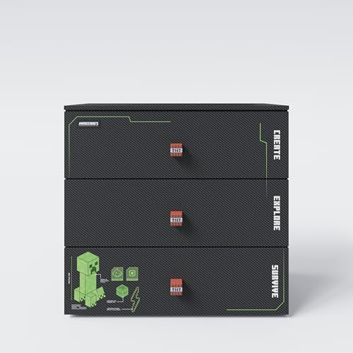original Minecraft Kommode mit 3 Schubladen und LED Beleuchtung