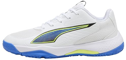 PUMA Accelerate JR 4 Game ON Handballschuh, White-Glowing RED-Ultra Blue, 35.5 EU, Puma Weiß, leuchtendes Rot, Ultrablau, 35 EU