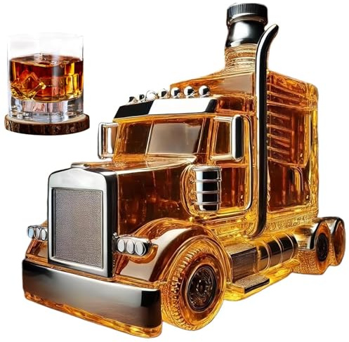 Semi Truck Whiskey Bottle, Car-Shaped Whiskey Decanter Bottles, Glass Liquor Bottle with Cap, Cool Truck Driver Gift, Funny Home Bar Decor, Unique Birthday for Men, Dad A