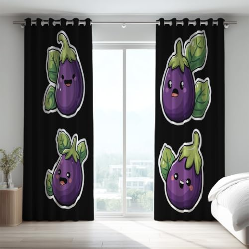 Generisch Wohnzimmer Curtains Lila Grün Minimal Verdunklungsvorhänge Cartoon Sticker Aubergine Raumdekor Mikrofaser Thermovorhang für Erwachsene Gardinen 2er Set H245 x B140 cm