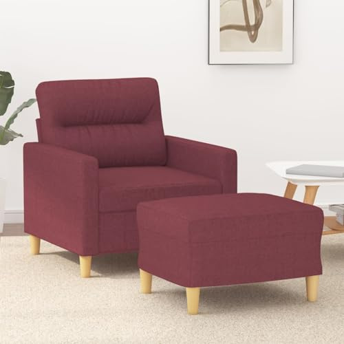 LoogCape Weinroter Sessel mit Hocker, 60 cm Sitzbreite, strapazierfähiger Stoff, Metallgestell, gemütliches Einzelsofa für Wohnzimmer, Schlafzimmer, entspanntes Lesen