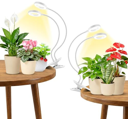 Eurbolan Grow Lights for Indoor Plants, 96 LEDs Grow Light with Clip | Full Spectrum Plant Lights Indoor with Auto Time 6/12/16Hrs, 3 Modes, 360° Gooseneck, 5 Brightness,White 2 Pack