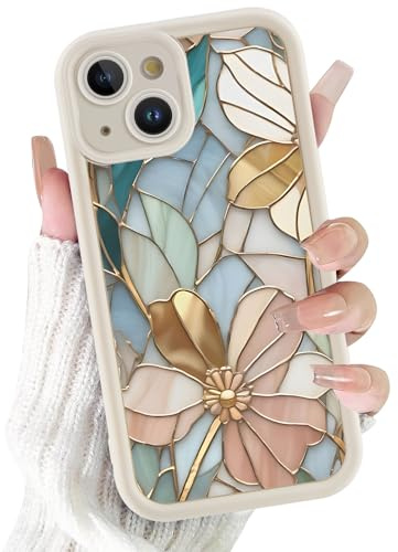 Xylota Hülle für iPhone 13, Aesthetic Blumen Mode Muster Motiv Design Beige Silikon Handyhülle, Weich Dünn TPU Süßes Mädchen Stoßfest Kratzfest Case Schutzhülle für iPhone 13 6,1'' - 01