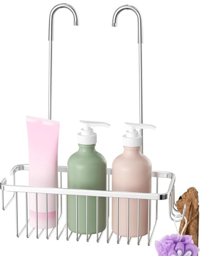 Chiluxendo Duschablage Ohne Bohren, Duschregal Ohne Bohren, Duschablage zum Hängen, Badregal, Halterung für Dusche, Duschkorb zum Hängen, Duschkorb, Duschhalterung (Silber)