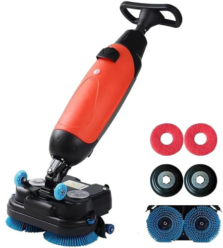 DHMYYXGS Autolaveuse sans Fil Lave Et Sèche en Une Fois,Rendement Horaire 1200 Mq/H,240 RPM,Largeur 43cm,Double Réservoir D’Eau, Adrouille électrique Batterie pour Nettoyage Quotidien Red