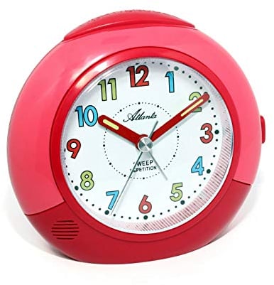 Atlanta Kinderwecker ohne Ticken Leisegang Quarz Licht Snooze (Rot B)