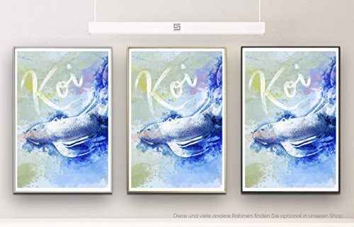Koi 90x60cm auf Masterclass Metallic Pearl High Gloss Photo Paper inklusive Aluminium Wechselrahmen Champagner Gold mit Glas und Rückwand fertig gerahmt