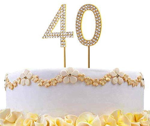 40 Gold Diamond Sparkley Cake Topper Age Year For Mans Womens Birthday Anniversary Party Decorations