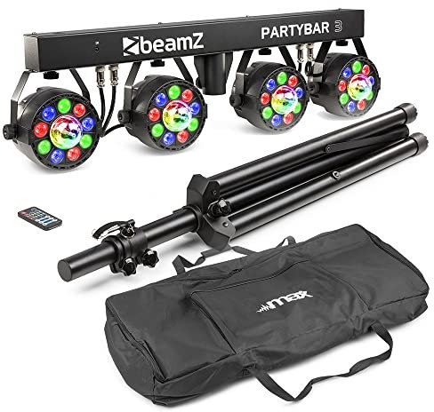 Beamz PartyBar3 Ultimate Disco Party Lighting Kit - Professional DJ Disco Light System with LED PAR Cans, Jelly Balls, DMX Control, Tripod Stand & Remote, Disco Lights for Home Party Events