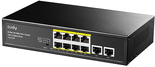 Cudy FS1010P Switch Ethernet 8+2 Porte Poe+ 120W, 8 Porte 10/100Mbps Poe+, Switch Unmanaged, CCTV/VLAN, No Alimentazione Aggiuntiva, 802.3af/at, Versione Rack in Metallo