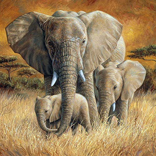 5D Diamond Painting Diamant Malerei Painting Bilder, Wowdecor Elefant Familie Tiere Wild Full Set Groß DIY Diamant Gemälde Malen Nach Zahlen