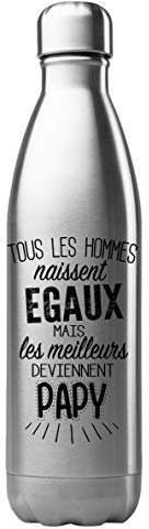 Bouteille Gourde - Performance isotherme - acier inox - 500 ml - Citation personnalisé fête des grand pères papi - Papy - France (N°12)