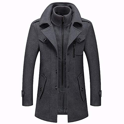 Warm Men's Wool Coat with Removable Double Collar, Pea Coat, Casual/Business Slim-Fit Winter Jacket with Cotton Lining, Thick, Windproof Outdoor Coat
