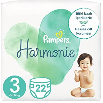 Pampers Babyblöjor storlek 3 (6–10 kg) harmoni, bärförpackning, skonsamt hudskydd och växtbaserade ingredienser, 22 stycken
