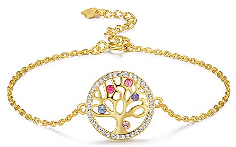 kanisee Bracciale Donna Albero Della Vita Gioielli in Argento 925 con Cristalli, Idee Regalo Donna Originale per Mamma Festa Della Mamma (Gold)