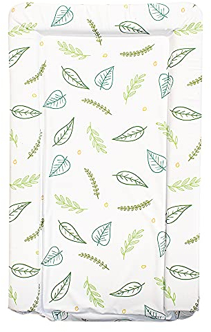 Callowesse Deluxe Baby Changing Mat – 76x45cm, Waterproof & Wipe Clean with Raised Edges, Soft & Portable for Easy Diaper/Nappy Changes. UK Made - Green Leaves Design