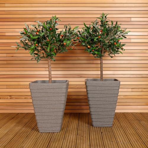 CHARLES BENTLEY Pair of Tall, Trojan, Square, Granite, Planters, Plastic, Plant Pots, Outdoor, Garden, Patio, Porch, Decking, Set of 2, Lightweight, Contemporary, Made In UK, Trendy (40x40x52cm)