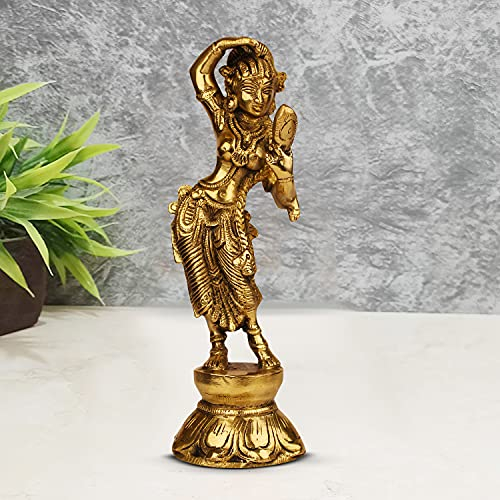 ARTVARKO Spiegelstatue aus Messing, Dame, für Heimdekoration, indische Kultur, Apsara-Schaustück, antiker Stil, Frauen-Idol in Messingdekor, Geschenk, 20,3 cm