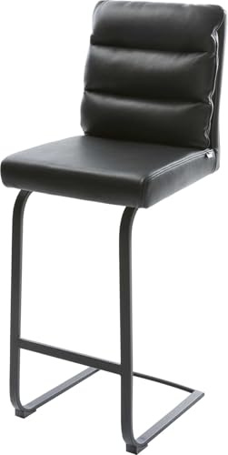 DELIFE Barstuhl Pela-Flex Freischwinger flach Metall Echt-Leder Schwarz