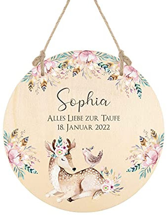 Manufaktur Liebevoll Holzschild für Mädchen für besondere Anlässe (Motiv Taufe)