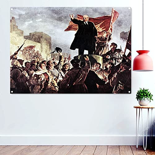 Lenin Poster / Tapisserie Leader of the October Revolution in Russland, Flagge der großen Sowjetunion, CCCP, UdSSR, Propaganda, 96 x 144 cm