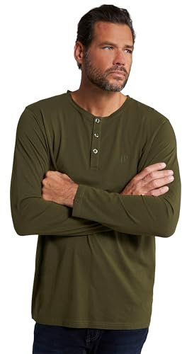 JP 1880 Herren große Größen Übergrößen Menswear L-8XL JP1880 Henley, Basic, Shirt, Langarm, Knopfleiste, bis 8XL dunkel Khaki 4XL 702555430-4XL