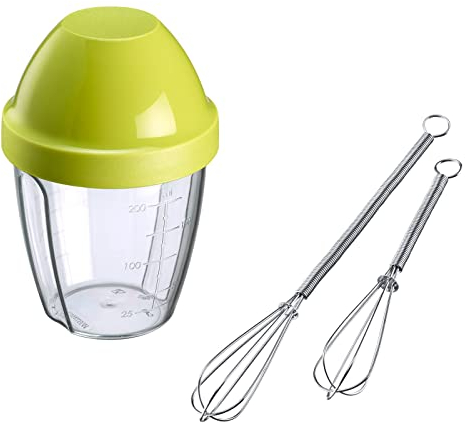 Westmark Set 3-tlg.: 2 Mini-Schneebesen + 1 Schüttelbecher (0,25 l), Rostfreier Edelstahl/Hochwertiger Kunststoff, Silber/Klar/Grün, 124722E6