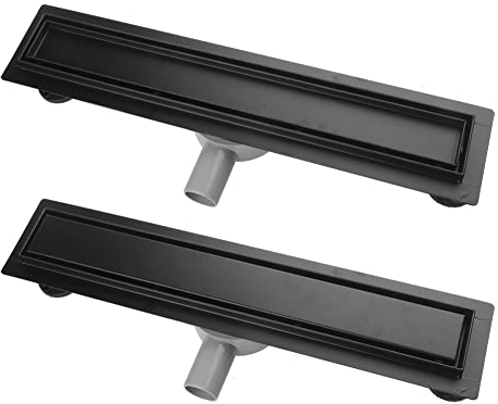 S SIENOC Duschrinne, 80cm,2 in 1,360 Grad,Siphon mit Geruchsstop und Haarsieb Randablauf Befliesbar Edelstahl Ablaufrinne, Bodenablauf, Duschablauf sehr flach, Komplettset mit Bodenbefestigung Schwarz