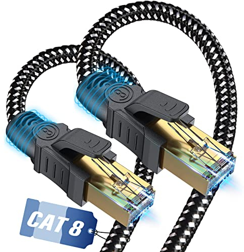 SWECENT Cable Ethernet Cat 8 2Metros, Cable tejido-Círculo Cable LAN 40Gbps 2000MHz con Conector RJ45, Compatible con Steam Deck PS5 PS4 Xbox X/S PC TV Box Router Servidor NAS Cat 7 Cat 6a