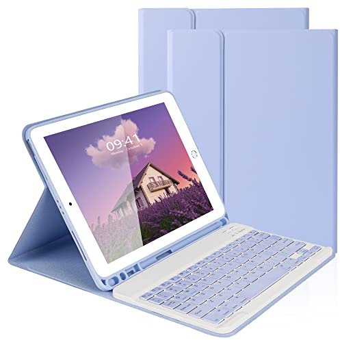 LAMA 10,2 e 10,5 Pollici Custodia per Tastiera iPad, Tastiera Wireless per iPad da 10,2 e 10,5 Pollici(9a 2021/8a 2020/7a generazione 2019, iPad Air 3 2019,iPad Pro 2017) con Portamatite, Viola