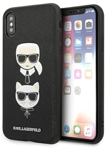Karl Lagerfeld KLHCI65SAKICKCBK Hülle für iPhone XS Max Schwarz hardcase Saffiano Karl&Choupette Head