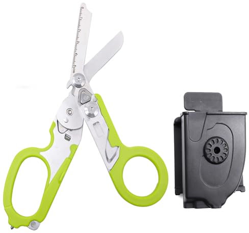 Elegital Notfall-Schere, Edelstahl, faltbare Schere, Zange, Outdoor-Camping, Rettungsschere, Werkzeug, grün + Scheide